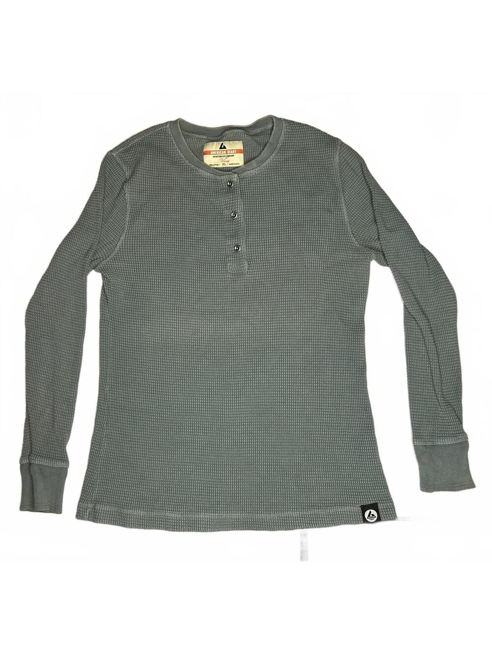 American Giant Women's XL Long Sleeve Thermal Henley Shirt Green